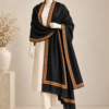 Hashidar Tilla Pashmina Stole — Deep black with antique gold border