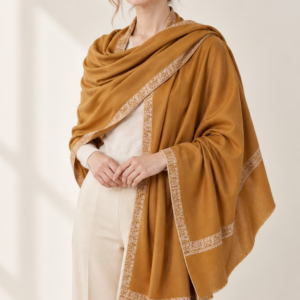 Hashidar Sozni Pashmina Stole — Mustard golden ochre