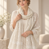 Jaldar Sozni Pashmina Stole — Light cream ivory