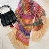 Baby Soft Pashmina Scarf — Rainbow check in magenta, purple, rust, coral red, grey and sage green on a beige base