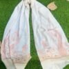 Paldar Sozni Cashmere Stole — Natural White  with dusty peach