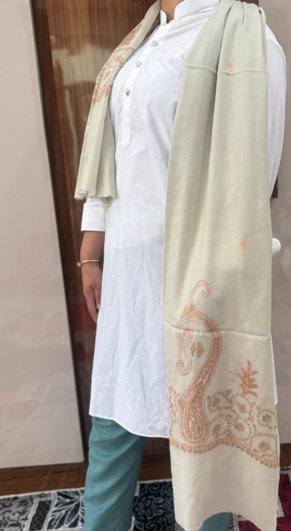 Paldar Sozni Cashmere Stole — Natural White  with dusty peach