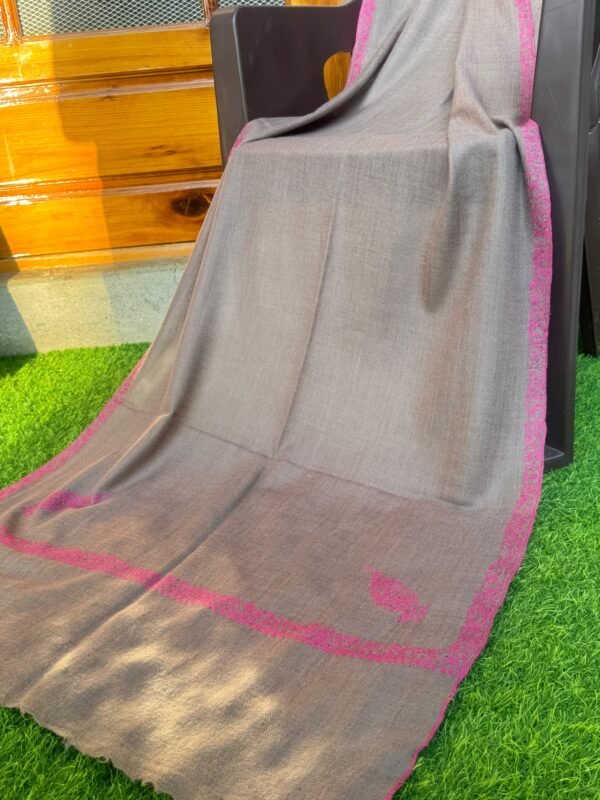 Hashidar Sozni Cashmere Stole — Mocha Brown with Raspberry pink
