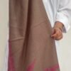 Hashidar Sozni Cashmere Stole — Mocha Brown with Raspberry pink