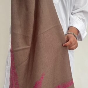 WhatsApp Image 2026-09-07 at 4.23.16 PM Hashidar Sozni Cashmere Stole — Mocha Brown with Raspberry pink