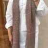 Jaldar Sozni Cashmere Stole — Mocha Brown with Soft pink