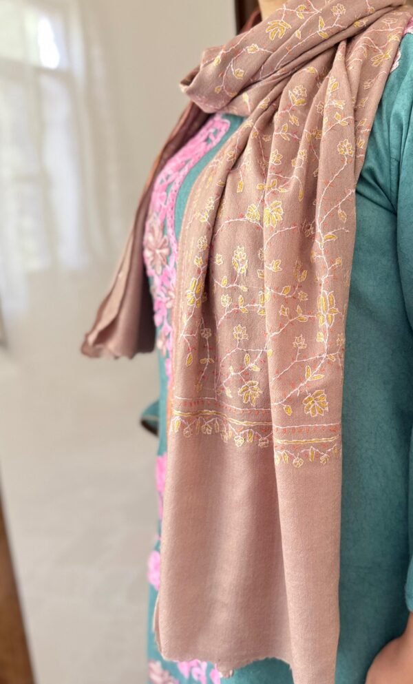 Jaldar Sozni Cashmere Stole — Dusty Rose with a soft Taupe/Mauve undertone