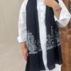 Paldar Sozni Cashmere Stole — Deep black with silver Grey