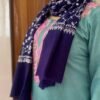 Jaldar Sozni Cashmere Stole — Deep Navy blue with silver Grey