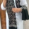 Jaldar Sozni Cashmere Stole — Dark black  with light Pink