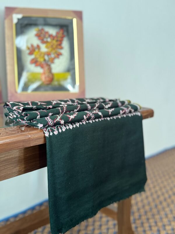 Jaldar Sozni Cashmere Stole — Dark black  with light Pink