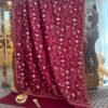 Jaldar Sozni Cashmere Stole — Burgundy Maroon with gold  and Sky blue