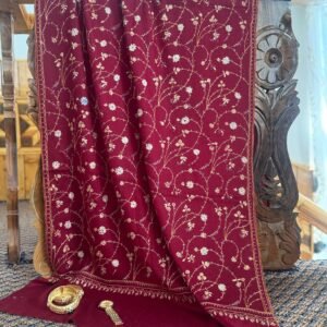 WhatsApp Image 2026-09-07 at 4.30.04 PM (1) Jaldar Sozni Cashmere Stole — Burgundy Maroon with gold and Sky blue