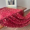 Jaldar Sozni Cashmere Stole — Burgundy Maroon with gold  and Sky blue