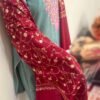Jaldar Sozni Cashmere Stole — Burgundy Maroon with gold  and Sky blue