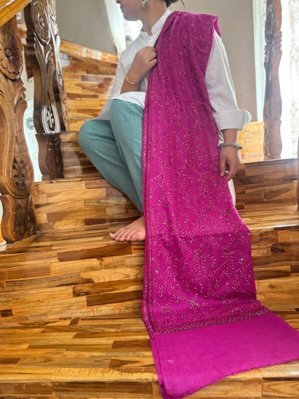 Jaldar Sozni Cashmere Stole — Magenta pink with Purple  undertone