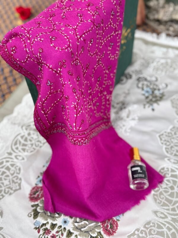 Jaldar Sozni Cashmere Stole — Magenta pink with Purple  undertone