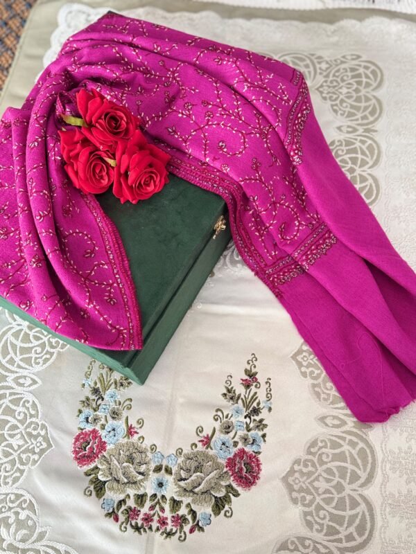 Jaldar Sozni Cashmere Stole — Magenta pink with Purple  undertone