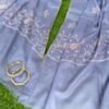 Botidar Sozni Pashmina Stole — Muted periwinkle blue shade, with soft pink, cream, and peach embroidery.