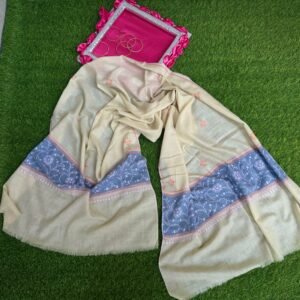 WhatsApp Image 2026-09-10 at 6.08.33 AM Botidar Sozni Pashmina Stole — Soft ivory-cream (off-white) base with a dusty slate-blue Embroidery