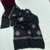 Botidar Sozni Pashmina Stole — Black with dusty pink, light lavender, and beige  Embroidery
