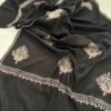 Botidar Sozni Pashmina Stole — Black with dusty pink, light lavender, and beige  Embroidery