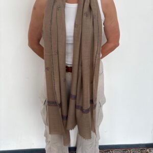 Botidar Sozni Pashmina Stole — Camel warm beige with multicolor  embroidery