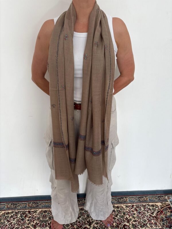 WhatsApp Image 2026-09-10 at 6.11.33 AM (1) Botidar Sozni Pashmina Stole — Camel warm beige with multicolor embroidery