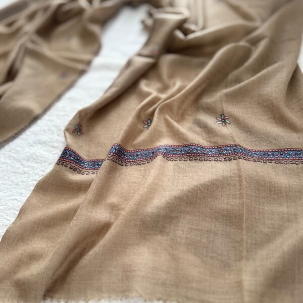 WhatsApp Image 2026-09-10 at 6.11.33 AM Botidar Sozni Pashmina Stole — Camel warm beige with multicolor embroidery