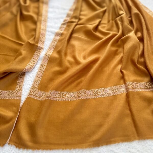 Hashidar Sozni Pashmina Stole — Mustard golden ochre