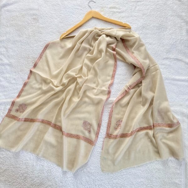 Hashidar Sozni Pashmina Stole — Natural off-white