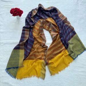 WhatsApp Image 2026-09-10 at 6.19.46 AM (1) Ikat Pashmina Scarf — Multicolour scarf featuring indigio, Mustard, olive and earthy stripes