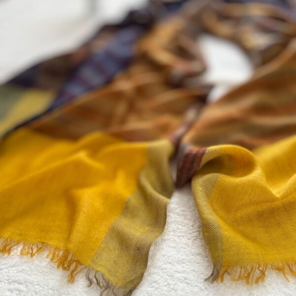 Ikat Pashmina Scarf — Multicolour scarf  featuring  indigio, Mustard, olive and earthy stripes