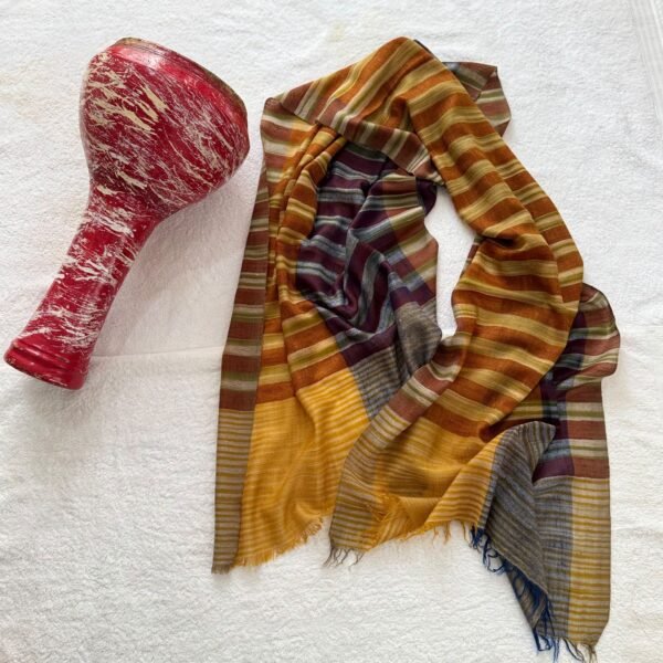 Ikat Pashmina Scarf — Rust orange, Mustard yellow, Olive green, Burgundy, Grey and cream