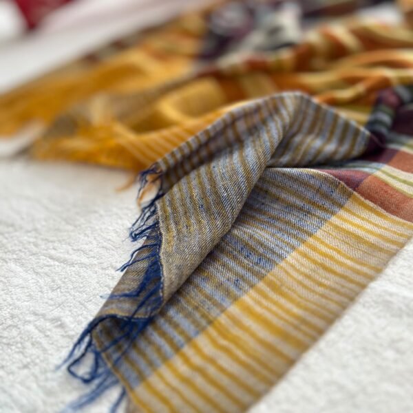 Ikat Pashmina Scarf — Rust orange, Mustard yellow, Olive green, Burgundy, Grey and cream