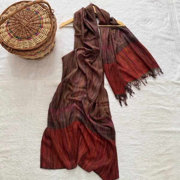 Handwoven Pashmina Scarf — Rust red, brick red, Burgundy, brown, Plum and Muted pink