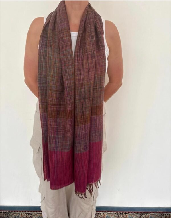 Handwoven Pashmina Scarf — Rust red, brick red, Burgundy, brown, Plum and Muted pink