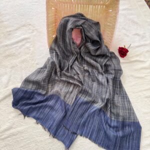 Handwoven Pashmina Scarf — Navy Blue, Slate Grey, Charcoal and soft blue