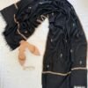 Botidar Sozni Pashmina Stole — Black with antique gold embroidery and border detailing