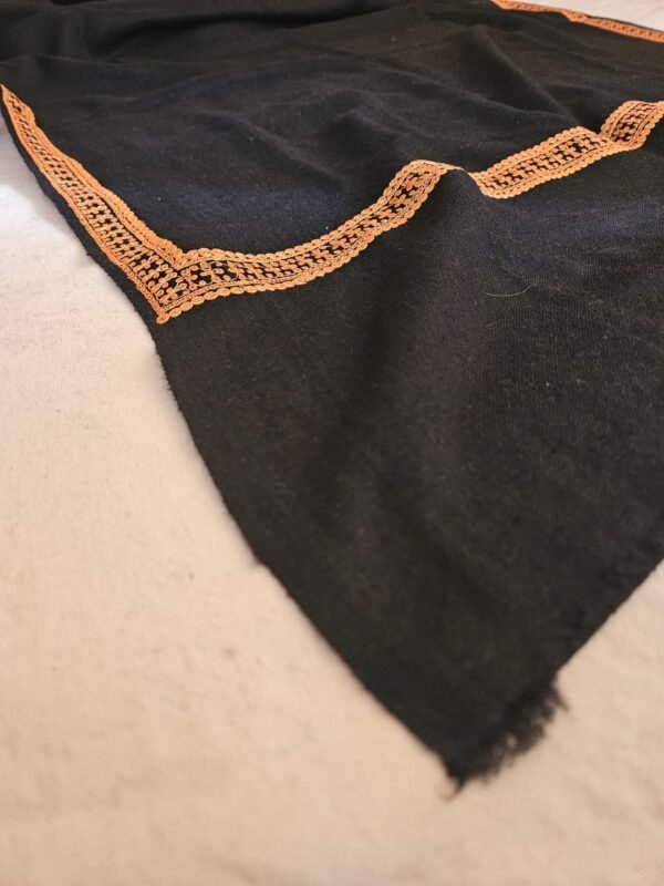 Hashidar Tilla Pashmina Stole — Deep black with antique gold border