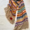 Baby Soft Pashmina Scarf — Rainbow stripe, natural sand with orange, mustard yellow, purple, pink, teal, blue, green, red and grey