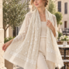 Jaldar Sozni Pashmina Stole — Light cream ivory