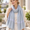 c2de6f4d-ff33-423e-9bad-97d61fe74058 Hashidar Sozni Pashmina Stole — Powder Blue-Grey Shawl with White/Silver Embroidered Border.