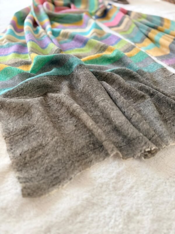 Baby Soft Pashmina Scarf — Rainbow stripe, charcoal grey with teal, turquoise, mustard, olive green, dusty pink, mauve, beige and muted blue