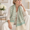 Jaldar Sozni Pashmina Stole — Ivory off-white