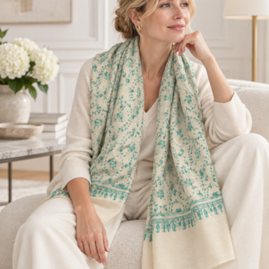 Jaldar Sozni Pashmina Stole — Ivory off-white