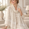 Jaldar Sozni Pashmina Stole — Light cream ivory