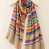 Baby Soft Pashmina Scarf — Rainbow stripe, natural sand with orange, mustard yellow, purple, pink, teal, blue, green, red and grey